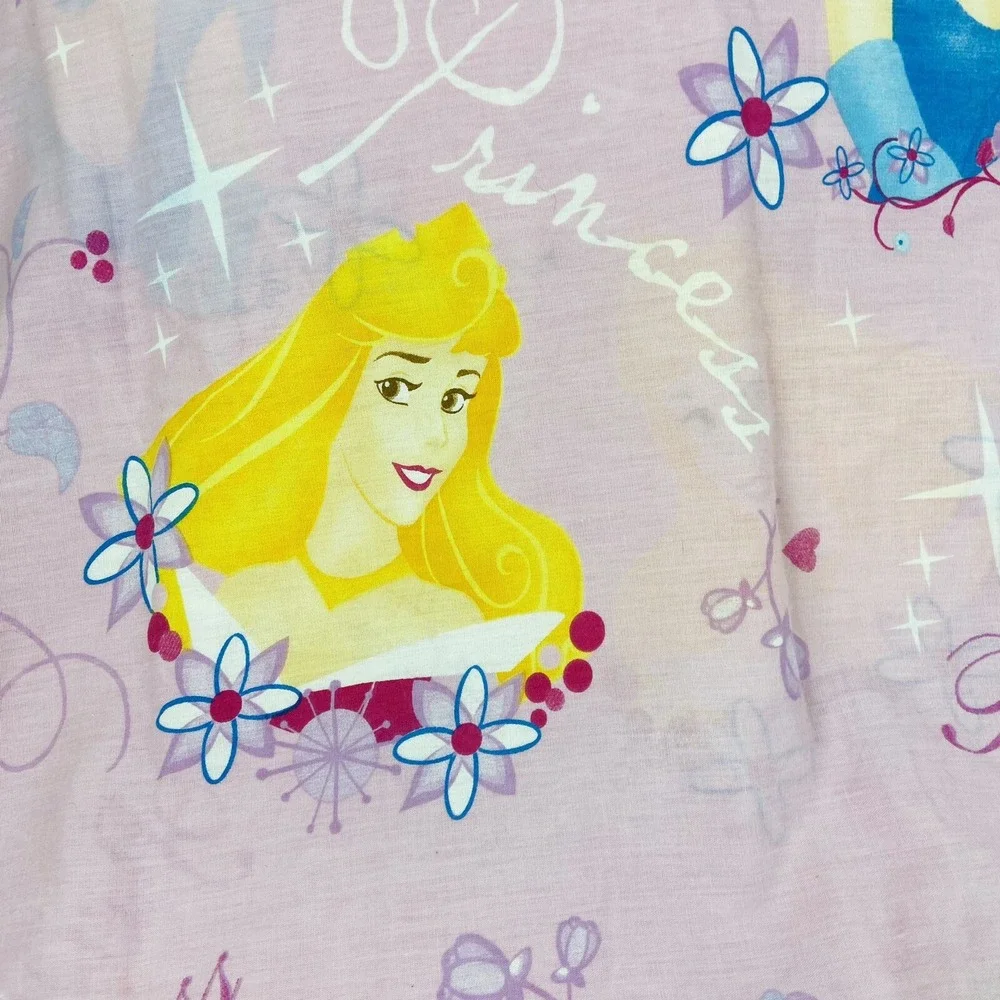 Disney Princess Belle Cinderella Aurora Pink Floral Full Flat Sheet Cotton Blend